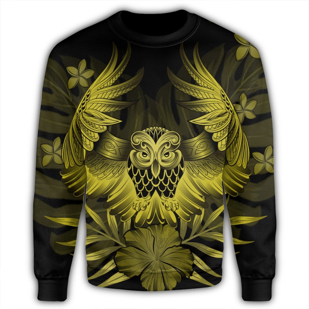 Hawaiian Owl Hibiscus Plumeria Polynesian Sweatshirt - Yellow - AH - Polynesian Pride