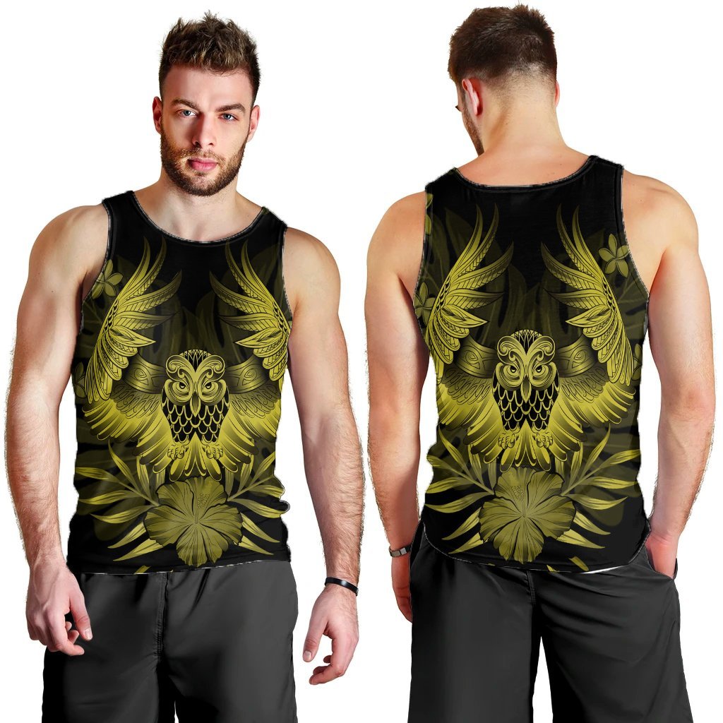 Hawaiian Owl Hibiscus Plumeria Polynesian Tank Top - Yellow - AH - Polynesian Pride