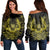 Hawaiian Owl Hibiscus Plumeria Polynesian Women's Off Shoulder Sweater - Yellow - AH Black - Polynesian Pride