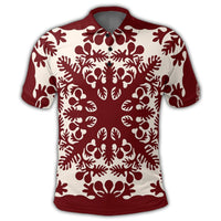 Hawaiian Palm Tree Quilt Tradition Red Polo Shirt - Polynesian Pride