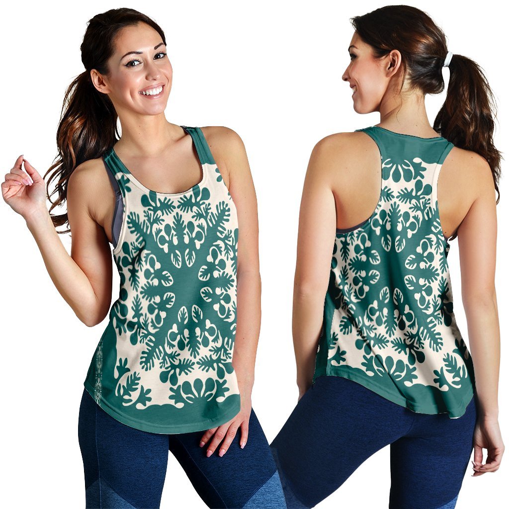 Hawaiian Palm Tree Quilt Tradition Turquoise Racerback Tank - AH Black - Polynesian Pride