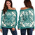 Hawaiian Palm Tree Quilt Tradition Turquoise Women's Off Shoulder Sweater - AH Black - Polynesian Pride