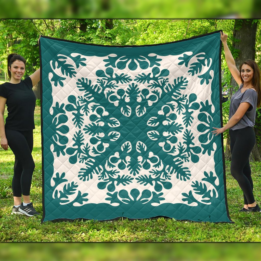 Hawaiian Palm Tree Quilt Tradition Turquoise Premium Quilts - AH Black - Polynesian Pride