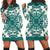 Hawaiian Palm Tree Quilt Tradition Turquoise Hoodie Dress - AH Black - Polynesian Pride