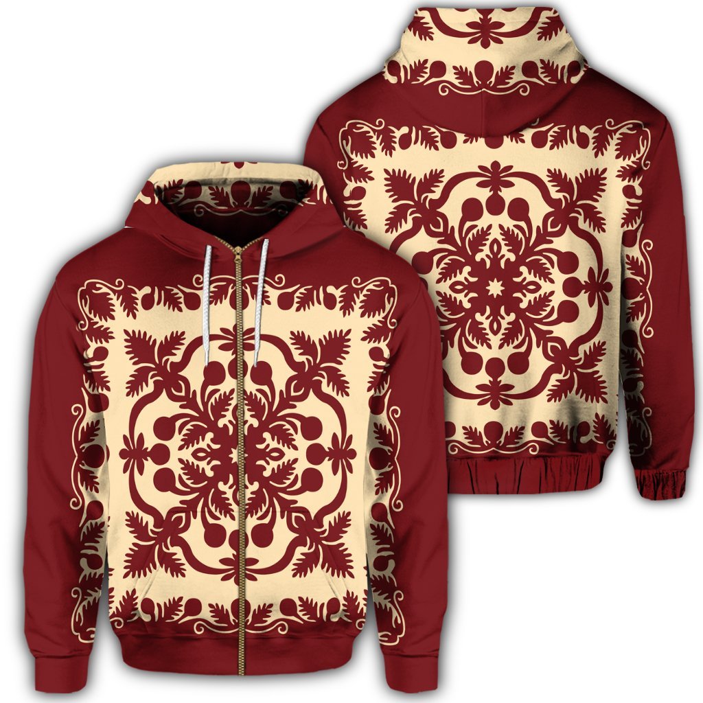 Hawaiian Palm Tree Quilt Vintage Zip Hoodie Unisex Art - Polynesian Pride