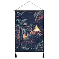 Hawaiian Palm Tree Volcano Night On The Land Hanging Poster - AH Hanging Poster Cotton And Linen - Polynesian Pride