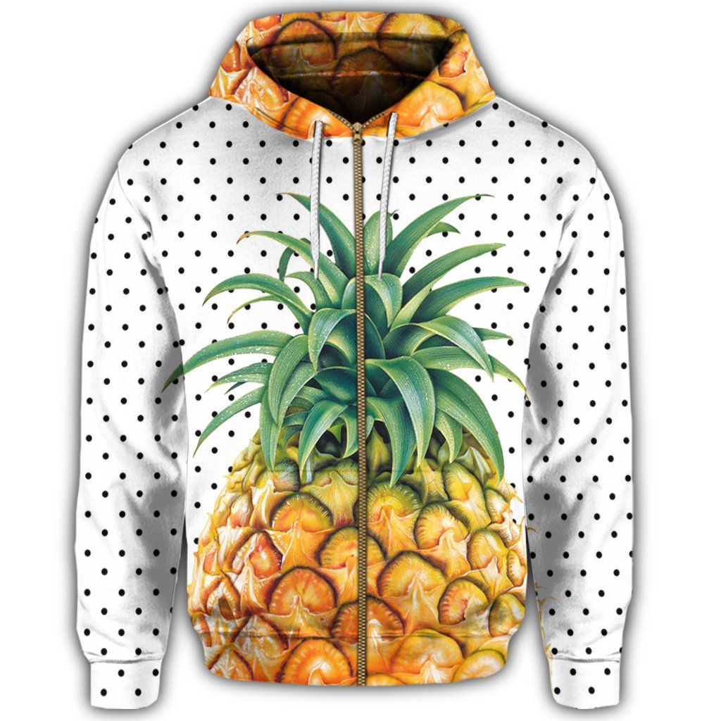 Hawaiian Pineapple Polka Dots Background Polynesian Zip Hoodie - Polynesian Pride