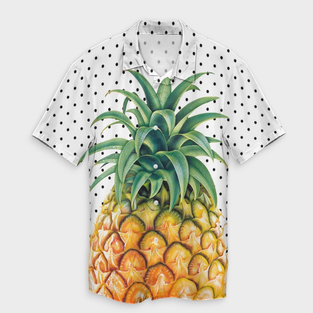 Hawaiian Pineapple Polka Dots Background Polynesian Hawaiian Shirt - AH Unisex Black - Polynesian Pride