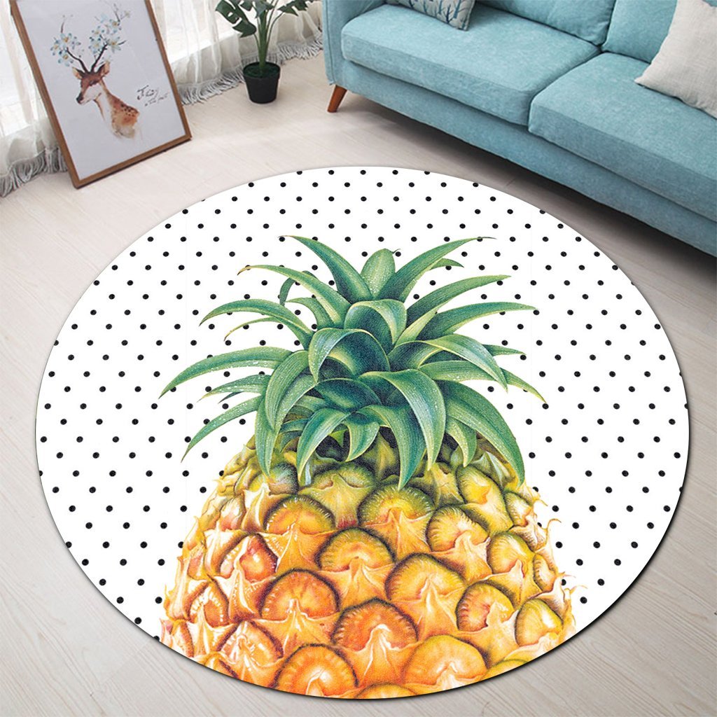 Hawaiian Pineapple Polka Dots Background Polynesian Round Carpet - AH - Polynesian Pride