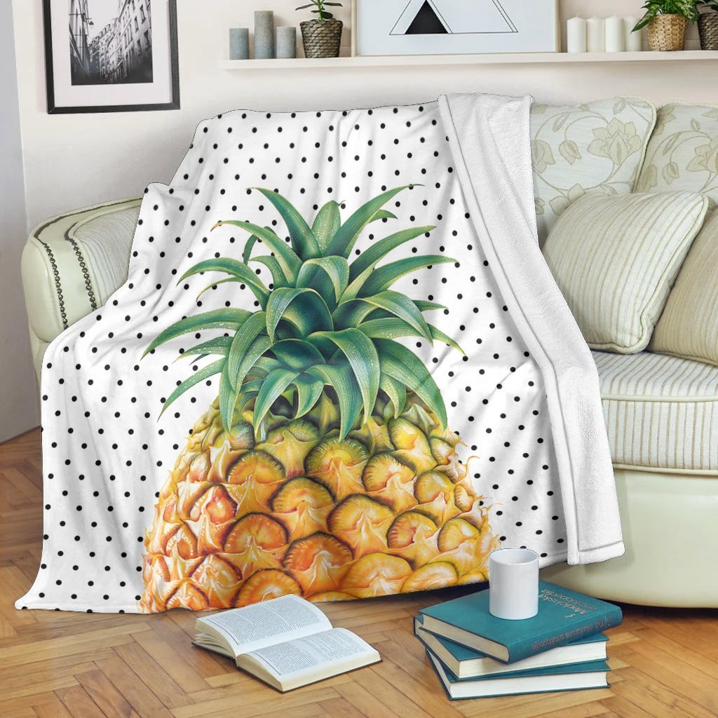 Hawaiian Pineapple Polka Dots Background Polynesian Premium Blankets - AH White - Polynesian Pride