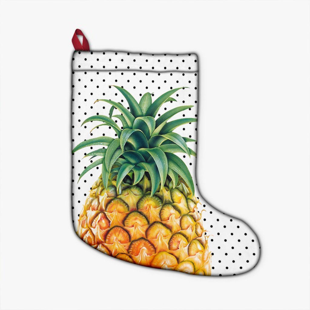 Hawaiian Pineapple Polka Dots Background Polynesian Christmas Stocking - AH Christmas Stocking 26 X 42 cm Black - Polynesian Pride