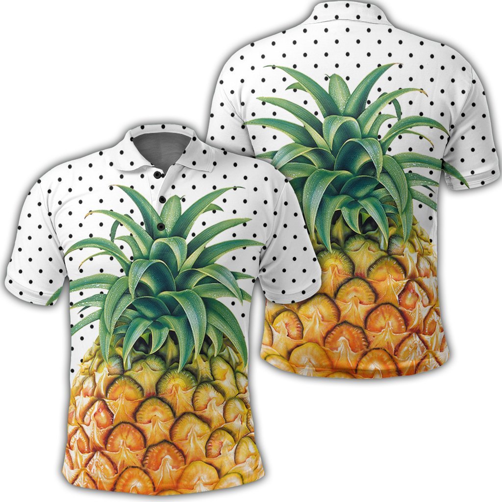 Hawaiian Pineapple Polka Dots Background Polynesian Polo Shirt Unisex Black - Polynesian Pride