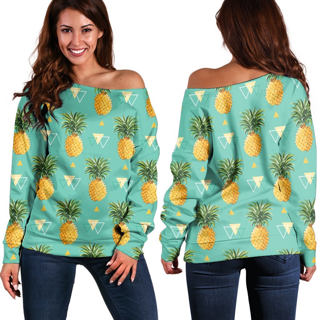 Hawaiian Pineapple Polynesian Women's Off Shoulder Sweater - AH Black - Polynesian Pride