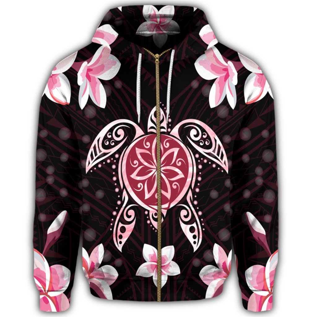 Hawaiian Pinky Turtle Plumeria Zip Hoodie - Polynesian Pride