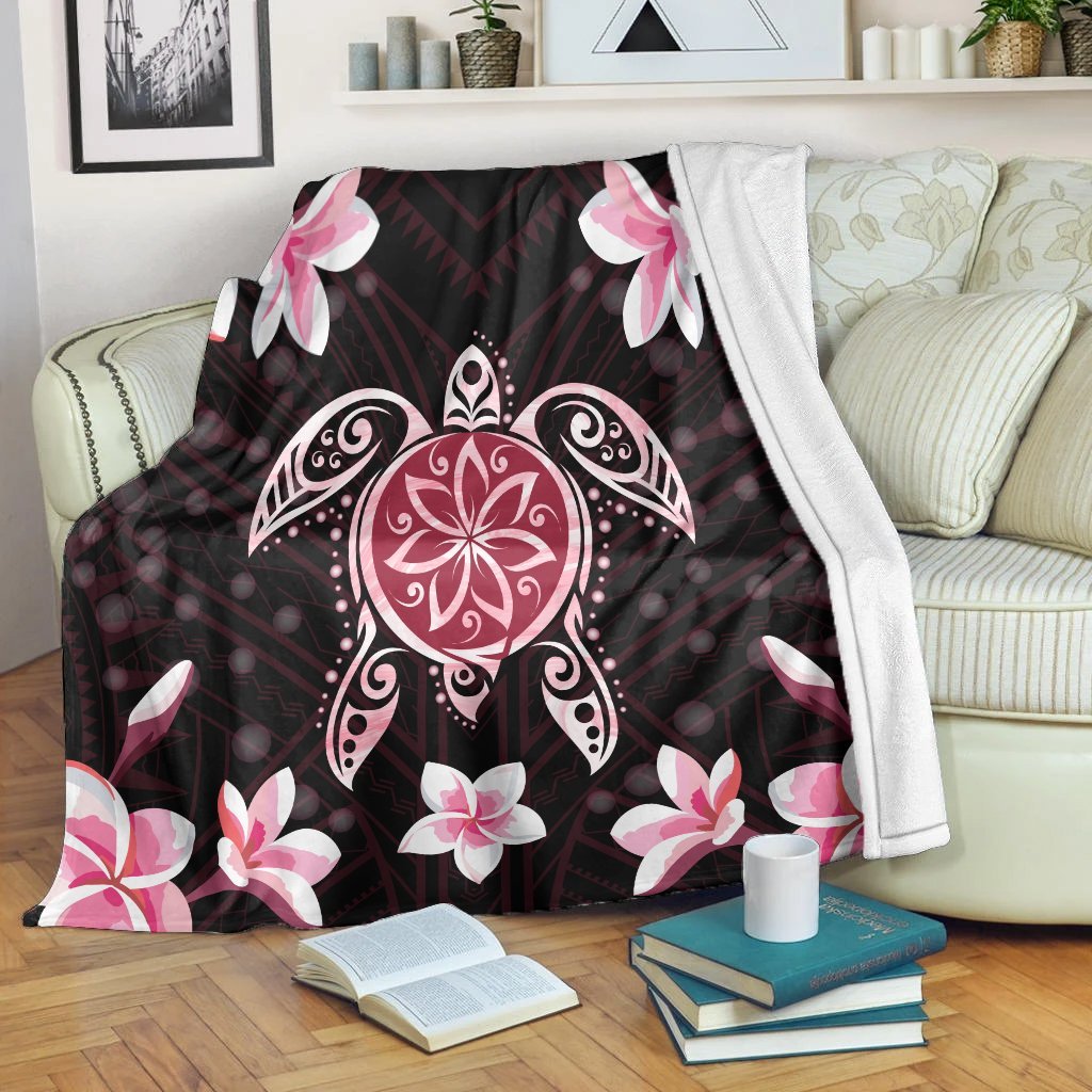 Hawaiian Pinky Turtle Plumeria Premium Blankets AH White - Polynesian Pride