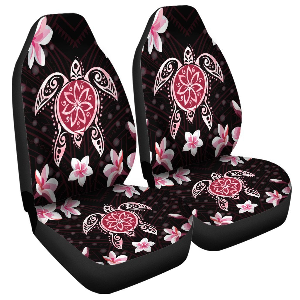 Hawaiian Pinky Turtle Plumeria Car Seat Covers AH Universal Fit Black - Polynesian Pride