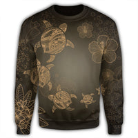 Hawaiian Plumeria Hibiscus Turtle Under Sea Polynesian Sweatshirt Gold AH - Polynesian Pride