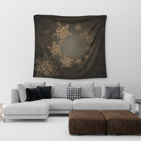 Hawaiian Plumeria Hibiscus Turtle Under Sea Polynesian Tapestry Gold AH - Polynesian Pride