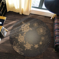 Hawaiian Plumeria Hibiscus Turtle Under Sea Polynesian Round Carpet Gold AH - Polynesian Pride