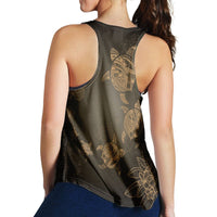 Hawaiian Plumeria Hibiscus Turtle Under Sea Polynesian Racerback Tank Gold AH - Polynesian Pride
