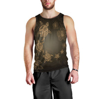 Hawaiian Plumeria Hibiscus Turtle Under Sea Polynesian Tank Top Gold AH Black - Polynesian Pride