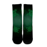 Hawaiian Plumeria Hibiscus Turtle Under Sea Polynesian Crew Socks Green AH - Polynesian Pride