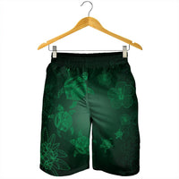 Hawaiian Plumeria Hibiscus Turtle Under Sea Polynesian Men's Shorts Green AH - Polynesian Pride