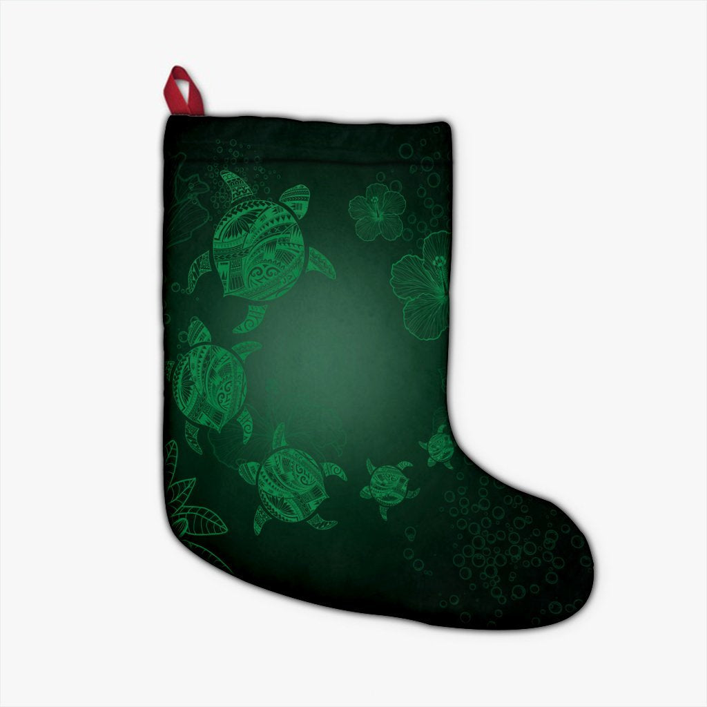 Hawaiian Plumeria Hibiscus Turtle Under Sea Polynesian Christmas Stocking Green AH Christmas Stocking 26 X 42 cm Black - Polynesian Pride