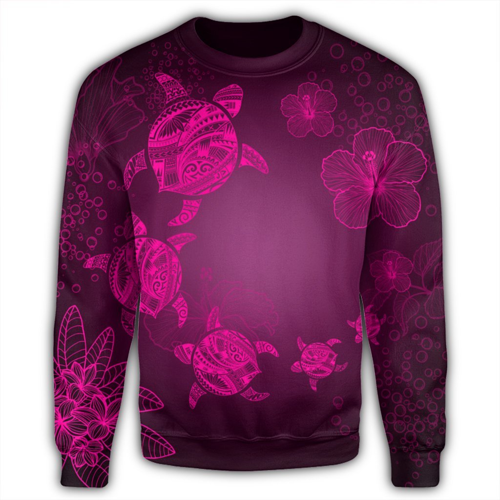 Hawaiian Plumeria Hibiscus Turtle Under Sea Polynesian Sweatshirt Pink AH - Polynesian Pride