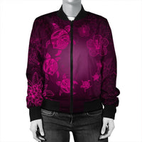Hawaiian Plumeria Hibiscus Turtle Under Sea Polynesian Bomber Jacket Pink AH - Polynesian Pride