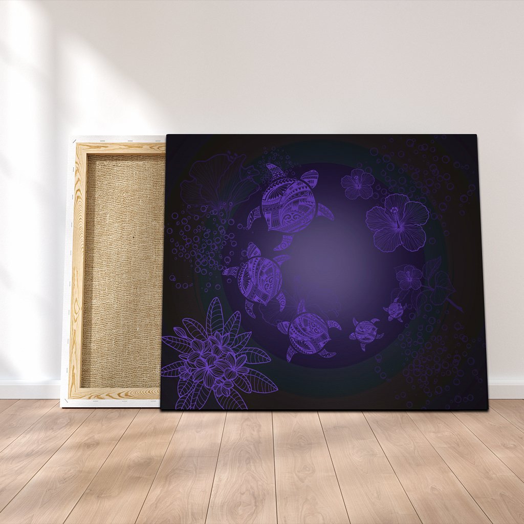 Hawaiian Plumeria Hibiscus Turtle Under Sea Polynesian Canvas Purple AH Canvas Poly-cotton - Polynesian Pride