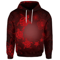Custom Hawaiian Plumeria Hibiscus Turtle Under Sea Polynesian Hoodie Red - Polynesian Pride