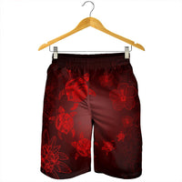 Hawaiian Plumeria Hibiscus Turtle Under Sea Polynesian Men's Shorts Red AH - Polynesian Pride
