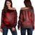 Hawaiian Plumeria Hibiscus Turtle Under Sea Polynesian Women's Off Shoulder Sweater Red AH Black - Polynesian Pride