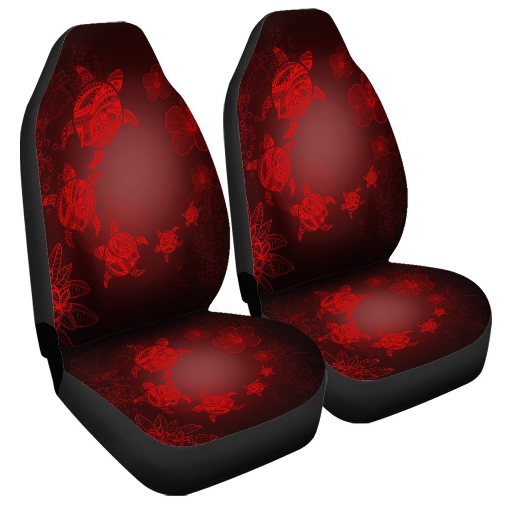 Hawaiian Plumeria Hibiscus Turtle Under Sea Polynesian Car Seat Covers Red AH Universal Fit Black - Polynesian Pride