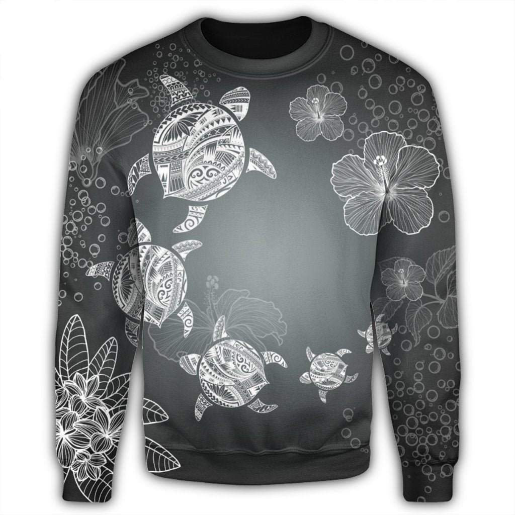 Hawaiian Plumeria Hibiscus Turtle Under Sea Polynesian Sweatshirt White AH - Polynesian Pride