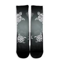 Hawaiian Plumeria Hibiscus Turtle Under Sea Polynesian Crew Socks White AH - Polynesian Pride