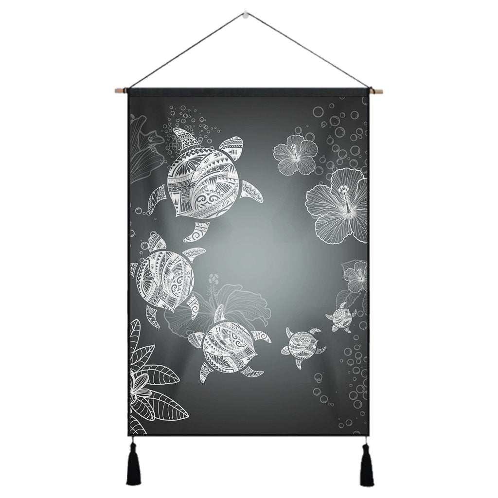 Hawaiian Plumeria Hibiscus Turtle Under Sea Polynesian Hanging Poster White AH Hanging Poster Cotton And Linen - Polynesian Pride