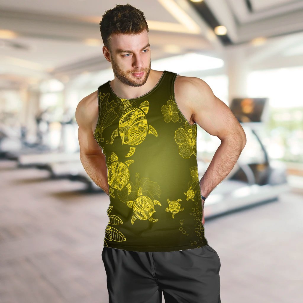 Hawaiian Plumeria Hibiscus Turtle Under Sea Polynesian Tank Top Yellow AH - Polynesian Pride
