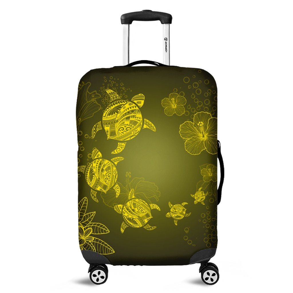 Hawaiian Plumeria Hibiscus Turtle Under Sea Polynesian Luggage Covers Yellow AH Black - Polynesian Pride