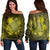 Hawaiian Plumeria Hibiscus Turtle Under Sea Polynesian Women's Off Shoulder Sweater Yellow AH Black - Polynesian Pride