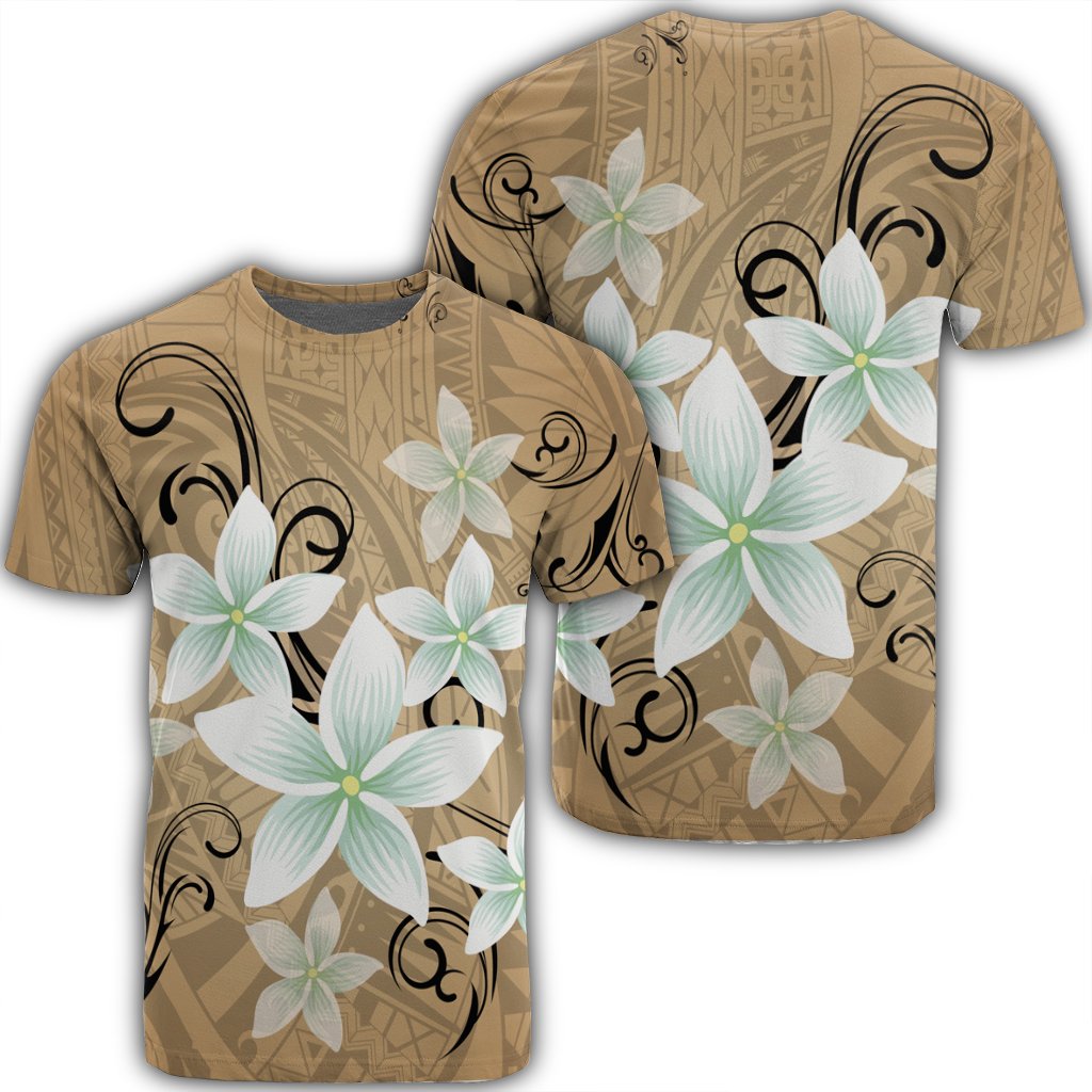 Hawaiian Plumeria Polynesian T Shirt Gold AH Unisex Black - Polynesian Pride