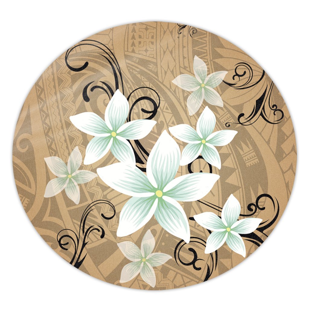 Hawaiian Plumeria Polynesian Round Carpet - Gold - AH Round Carpet Luxurious Plush - Polynesian Pride