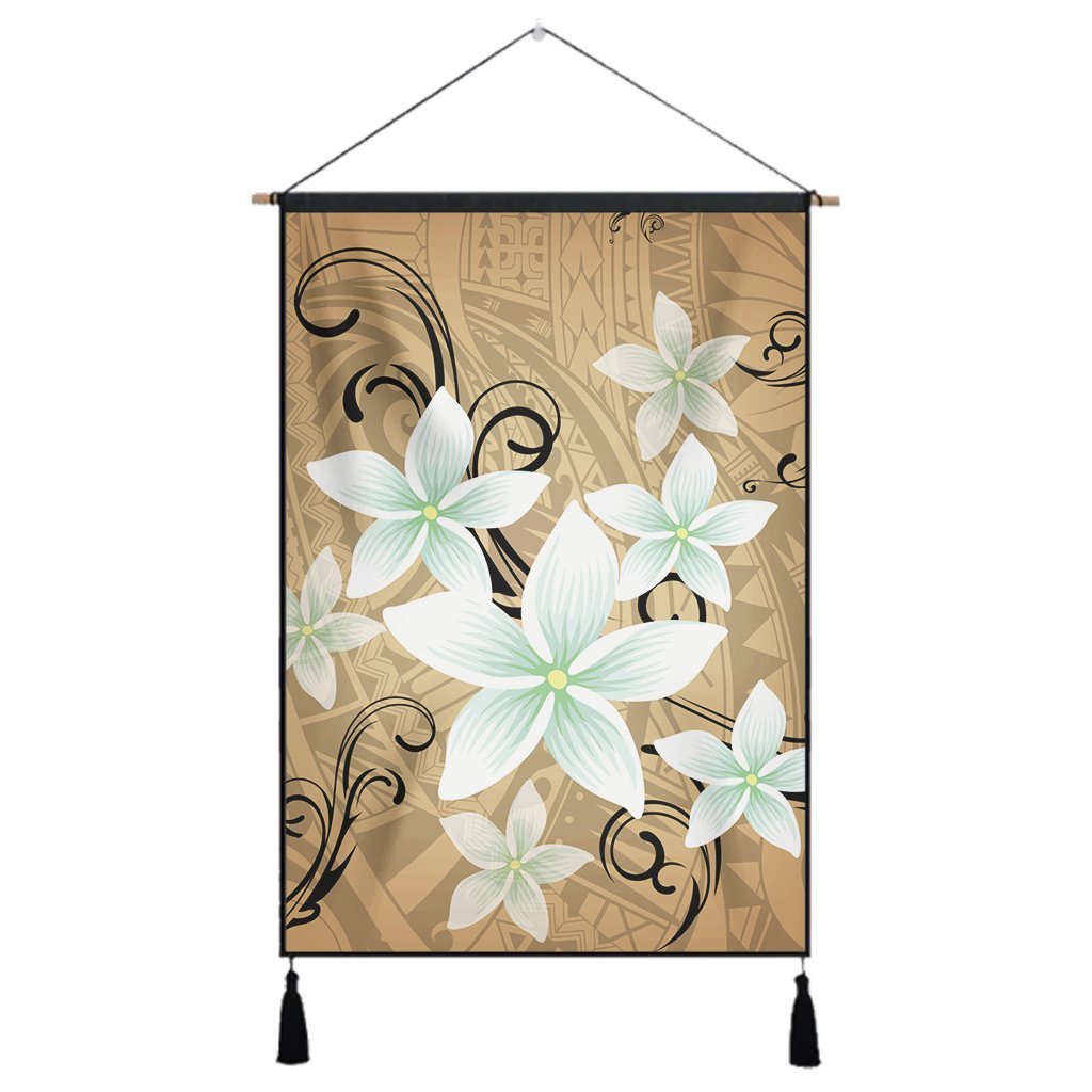 Hawaiian Plumeria Polynesian Hanging Poster - Gold - AH Hanging Poster Cotton And Linen - Polynesian Pride