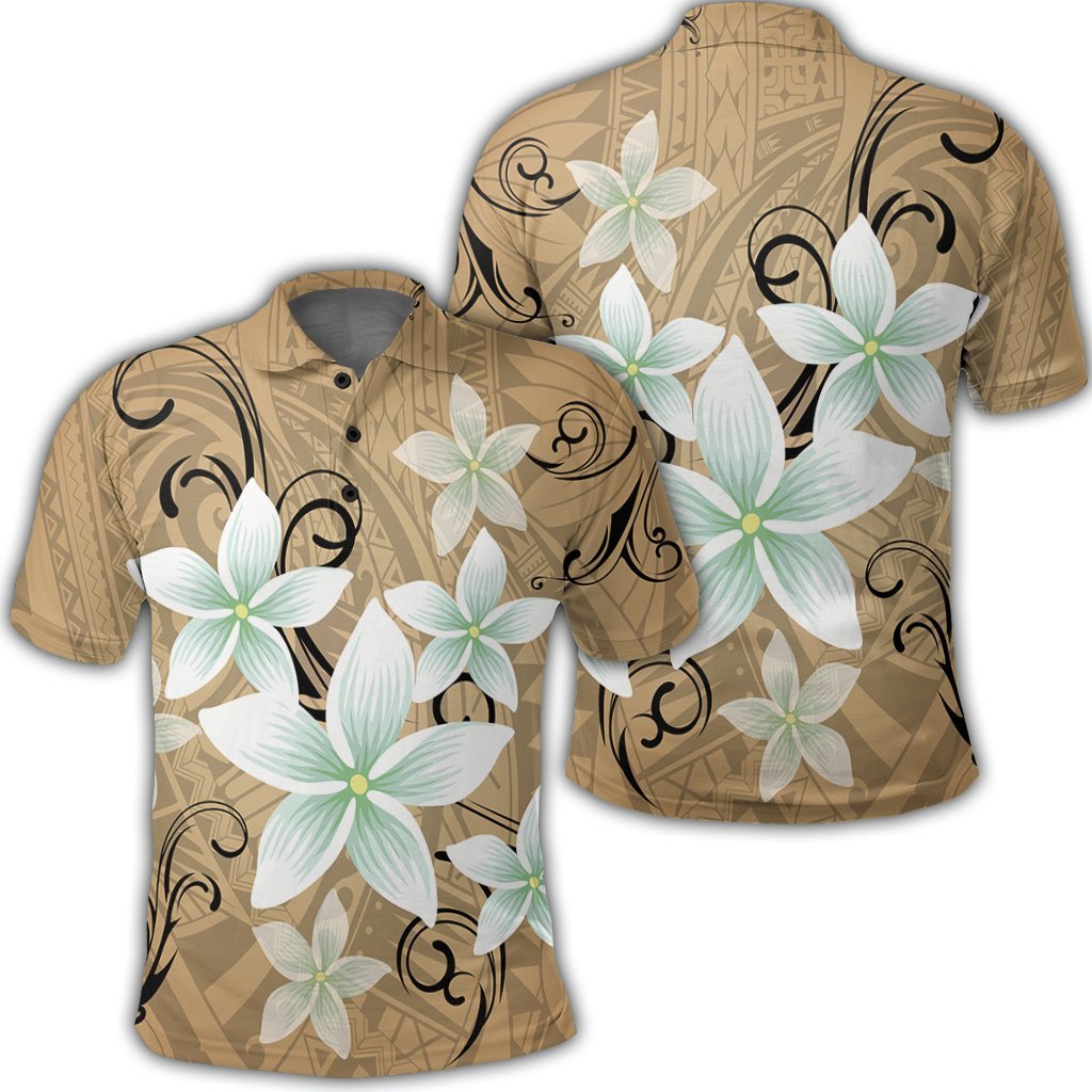 Hawaiian Plumeria Polynesian Polo Shirt Gold Unisex Black - Polynesian Pride