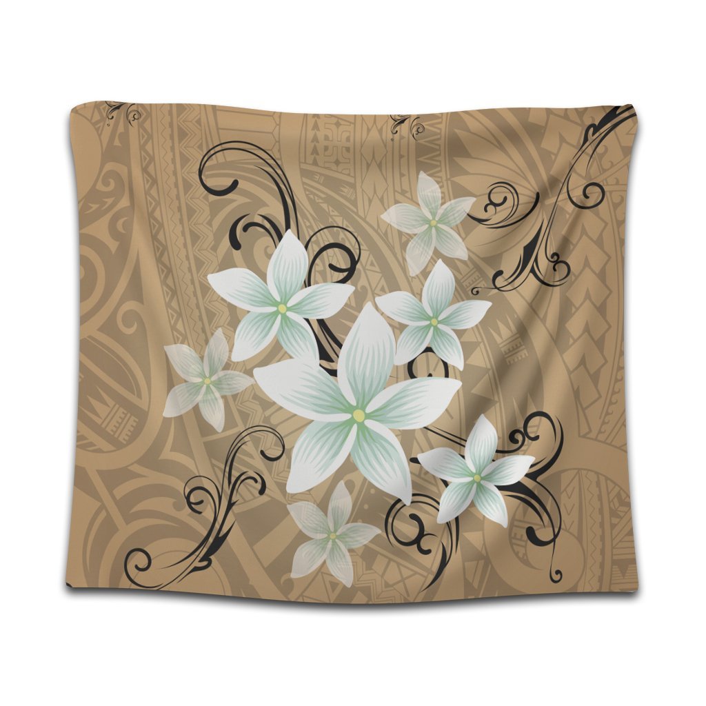 Hawaiian Plumeria Polynesian Tapestry - Gold - AH Wall Tapestry Black - Polynesian Pride