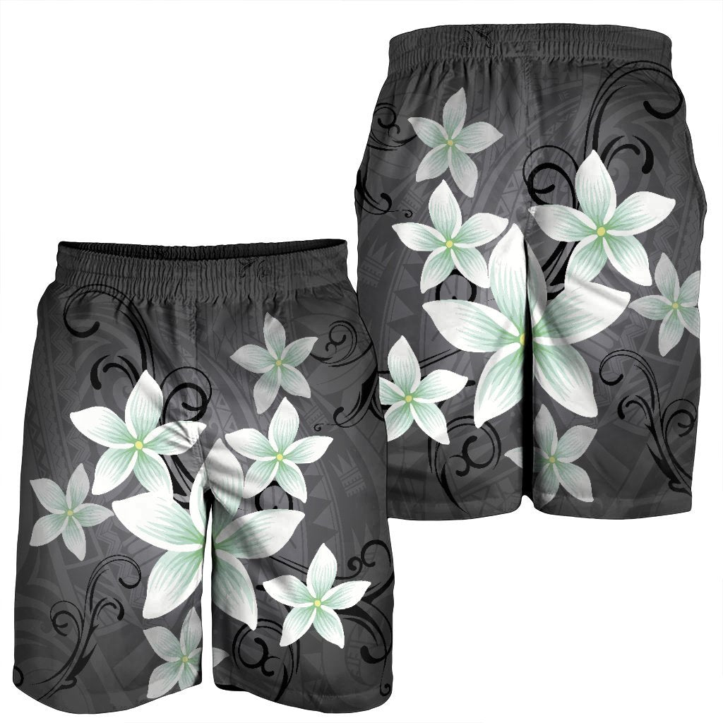 Hawaiian Plumeria Polynesian Men's Shorts - Gray - AH - Polynesian Pride
