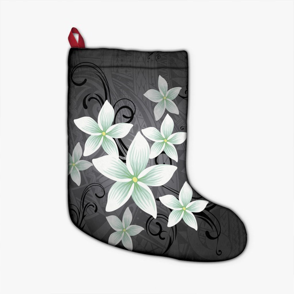 Hawaiian Plumeria Polynesian Christmas Stocking - Gray - AH Christmas Stocking 26 X 42 cm Black - Polynesian Pride