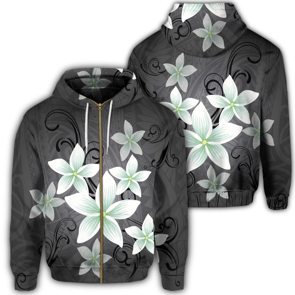 Hawaiian Plumeria Polynesian Zip Hoodie Gray Unisex Art - Polynesian Pride