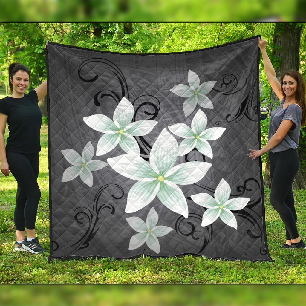 Hawaiian Plumeria Polynesian Premium Quilts - Gray - AH Black - Polynesian Pride